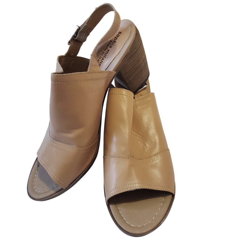 Sophia Milano Women Tan Sandals US 9.5 Leather Made In Italy